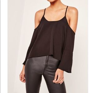 Black cold shoulder Flare sleeve top!